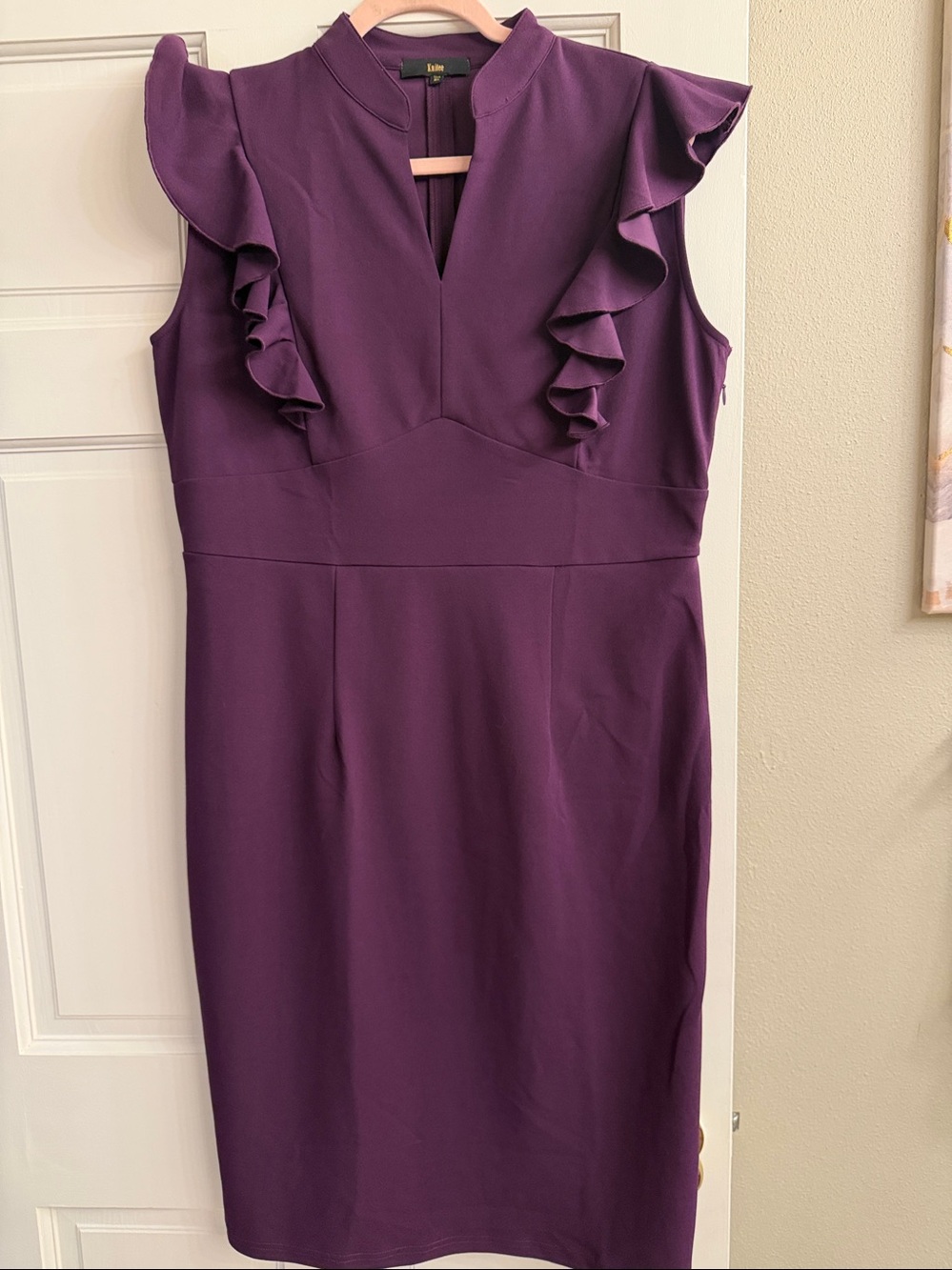 Sleeveless Ruffle-Trim Sheath Dress - Purple